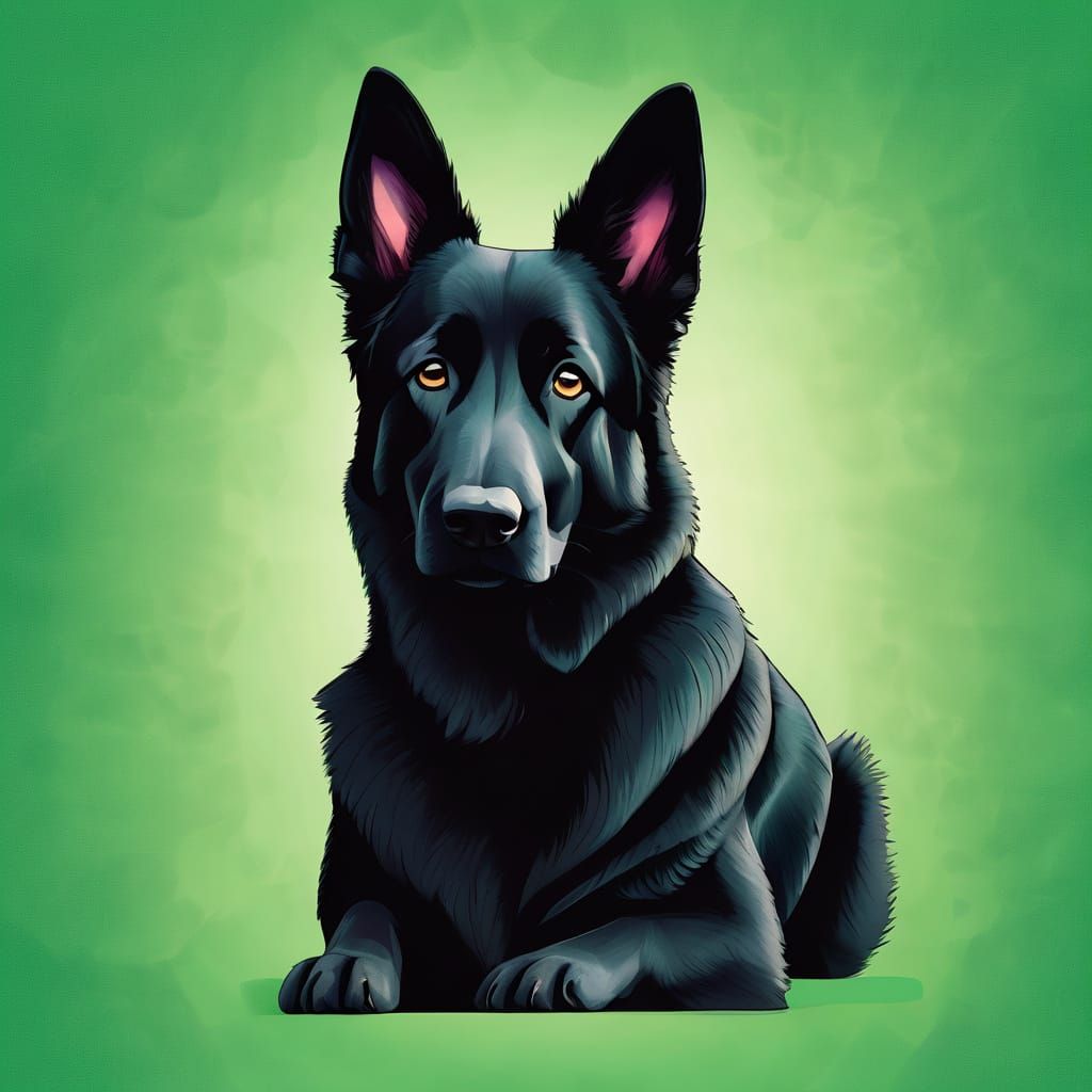 Black German Shepherd Dog Cel Shaded Digital Painting