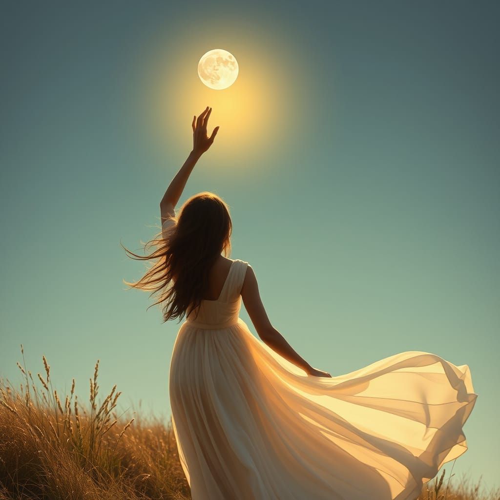 Woman Places Sun on Moon in Dreamy Digital Art