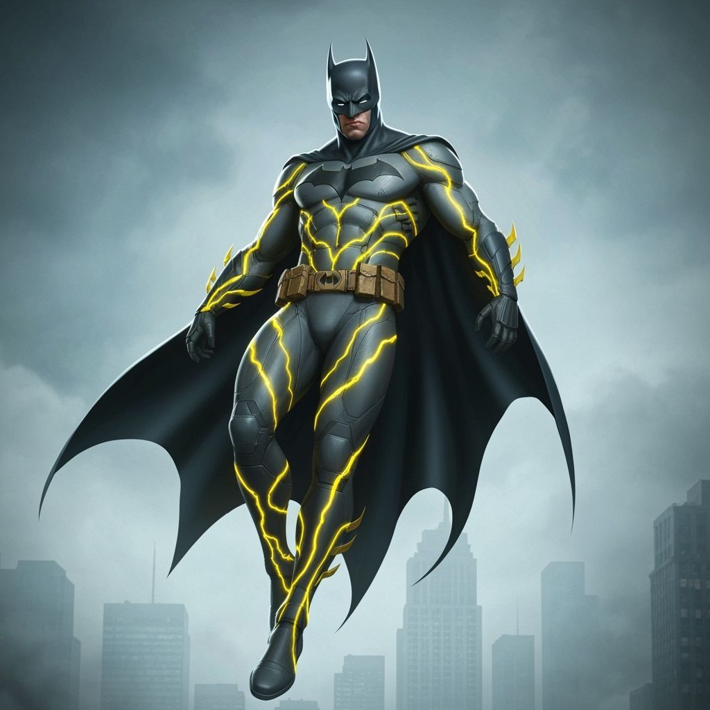Batman in Energetic Motion with Lightning Accents