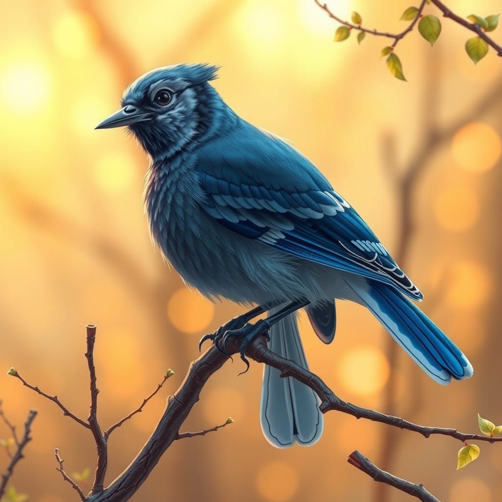 Blue Jay in American Wilderness, Digital Illustration