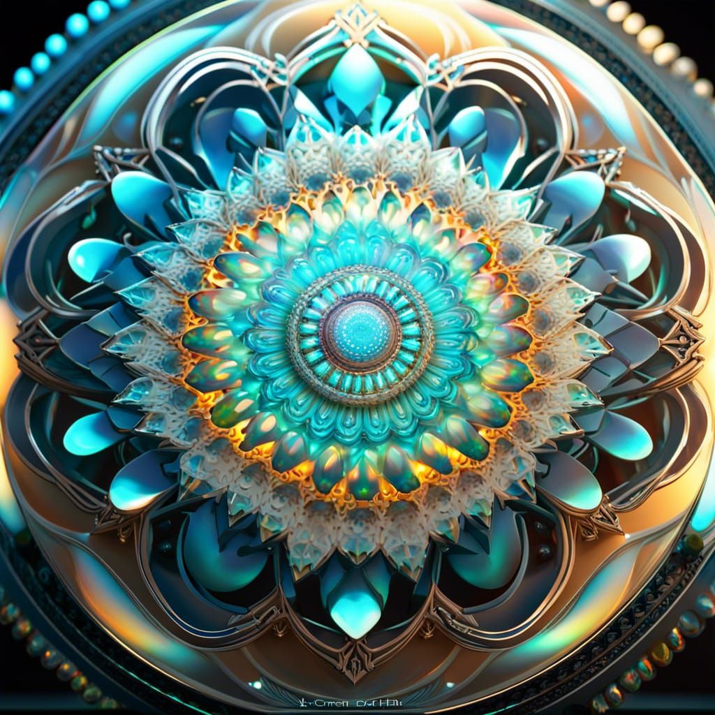 Opal Mandala Sculpture with Chrome Lasers