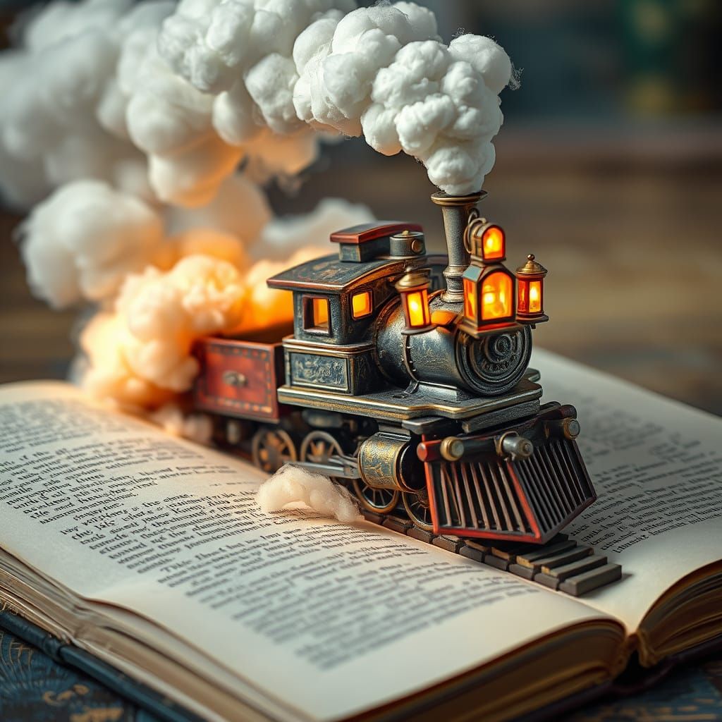 Train Emerge from Whimsical Book Scene