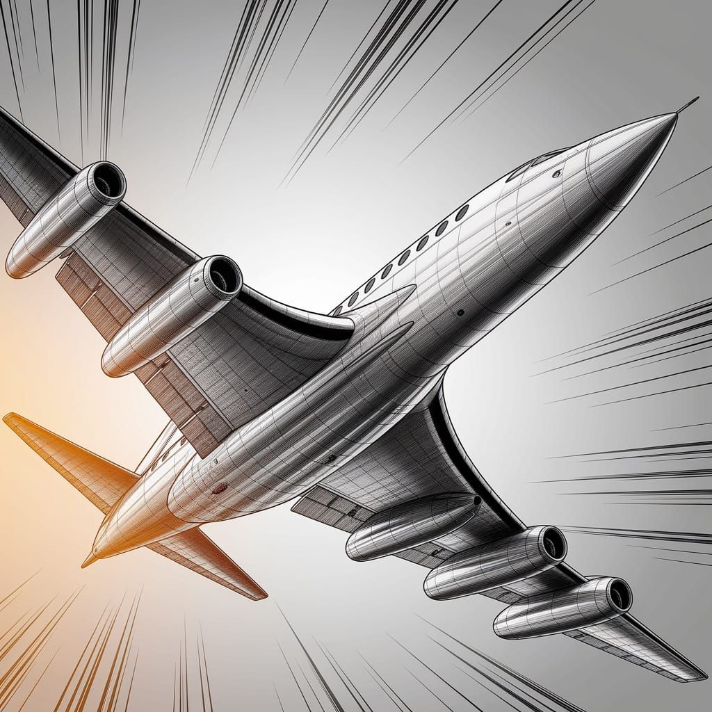 Detailed Pencil Sketch of Concorde Aeroplane in Flight