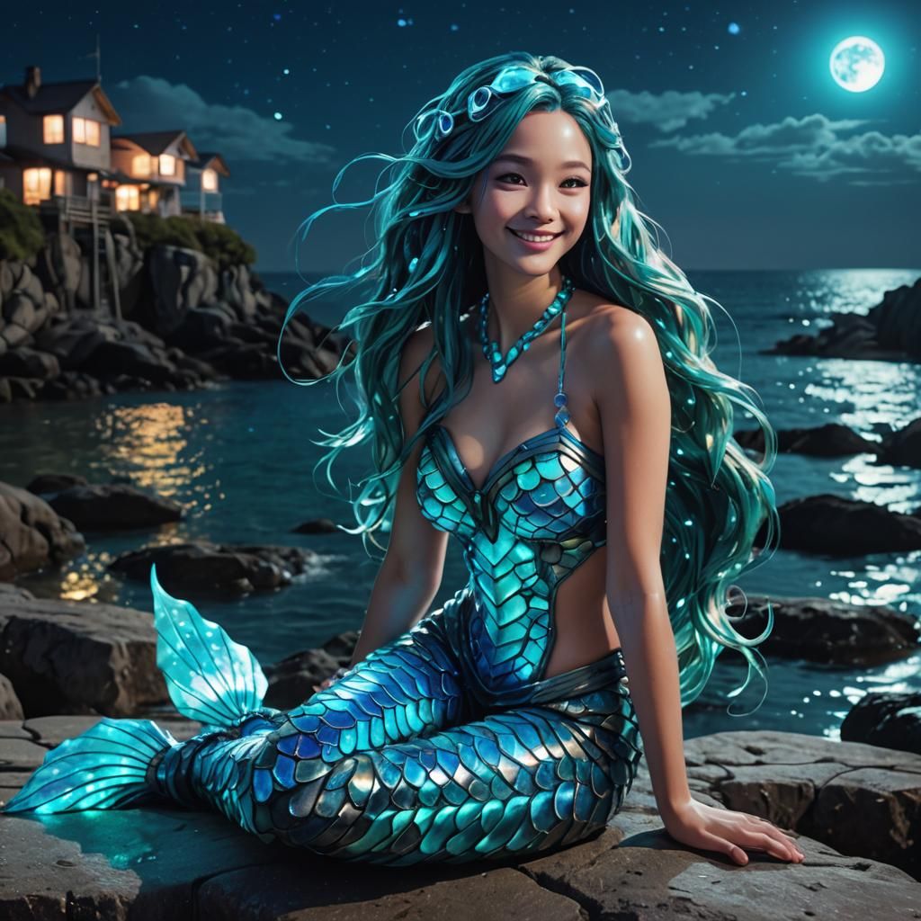 Cyber Mermaid in Bioluminescent Surrealism