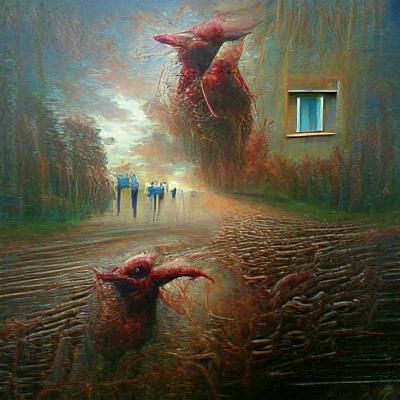 Nightmarish Surrealist Landscape in Dark Art Style