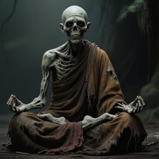 Serene Undead Monk Meditating in Worn Robes