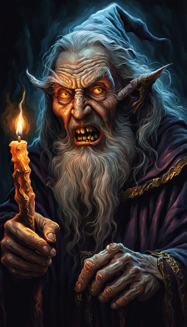 Creepy Old Wizard in Dark Fantasy Oil Painting