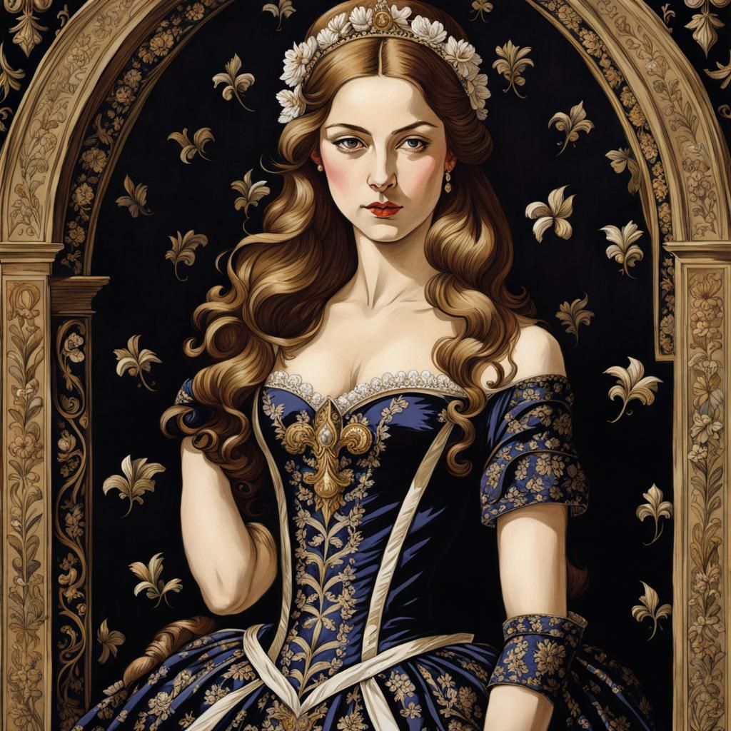 Bohemian Gothic Princess Portrait in Gouache Ink Print