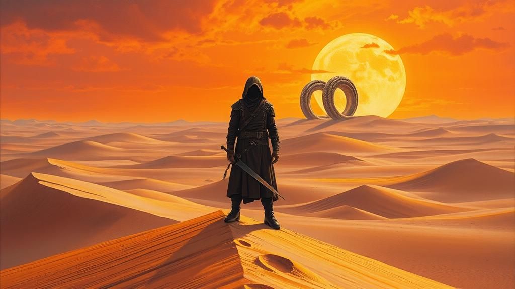 Fremen Warrior in Dystopian Sci-Fi Landscape