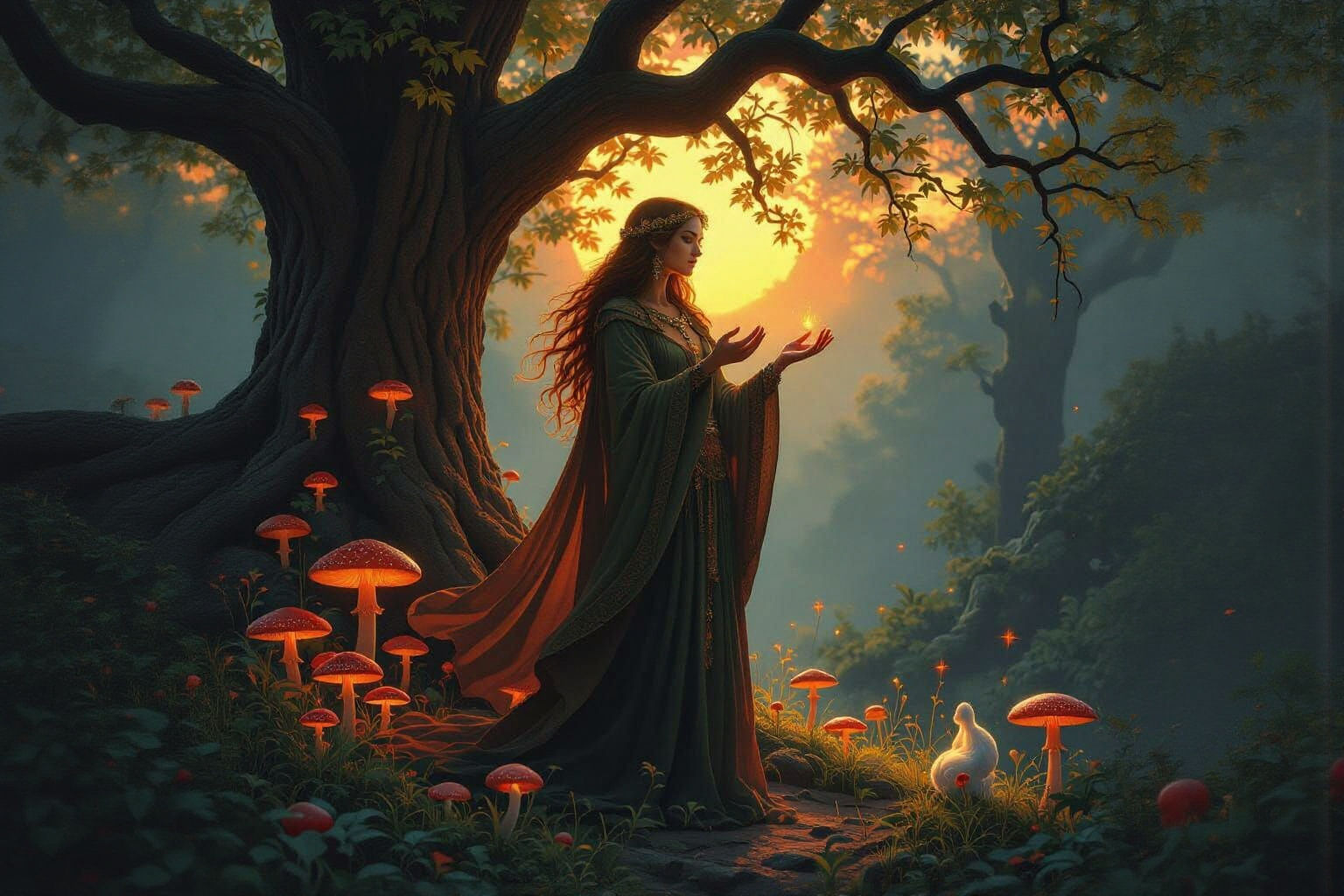 Celtic Druidess in Sacred Grove: Art Nouveau Concept Art