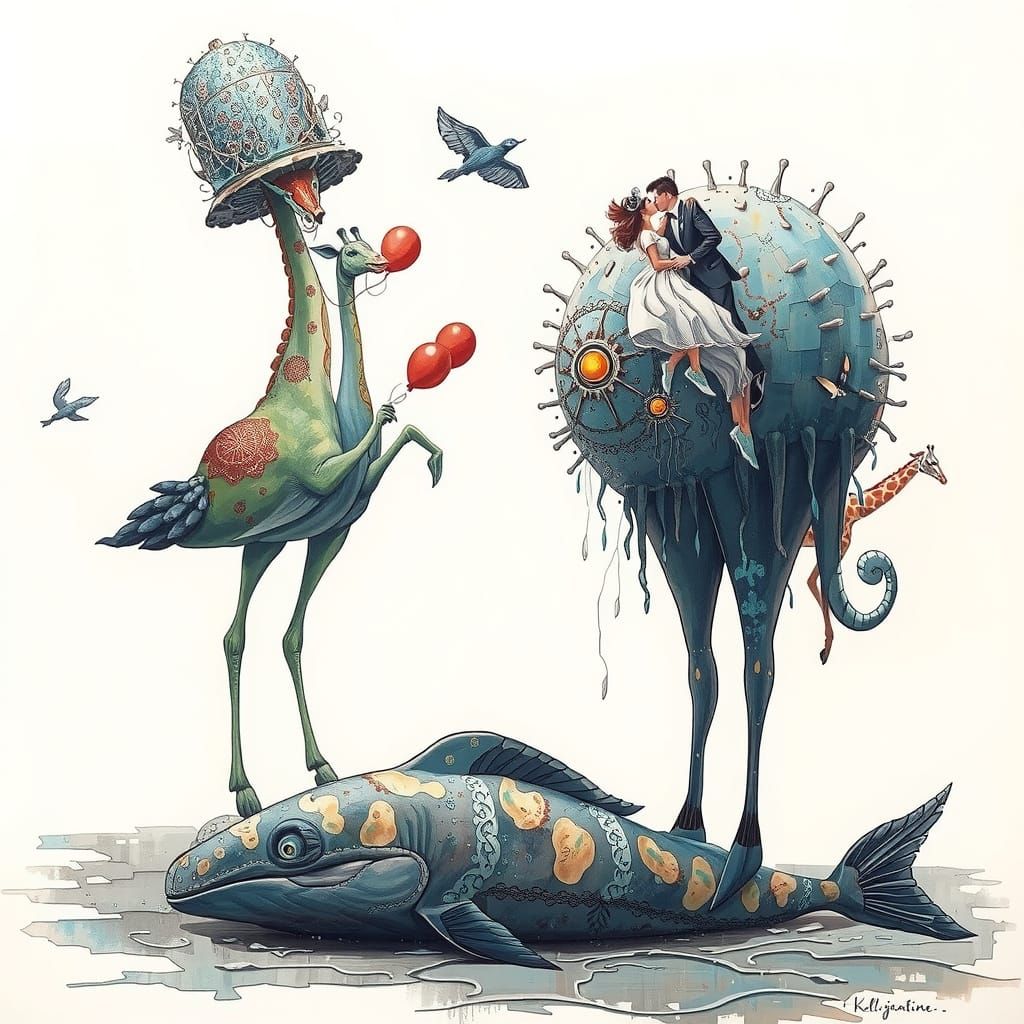 Ethereal Whale in Cubist Impasto Painting