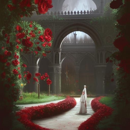 Gothic Victorian Garden of Crimson Roses