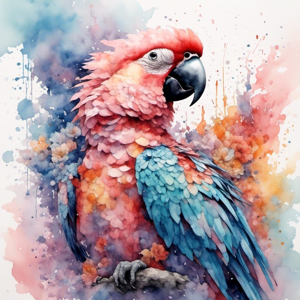 Beautiful Pastel Parrot in Watercolor Fantasy Style