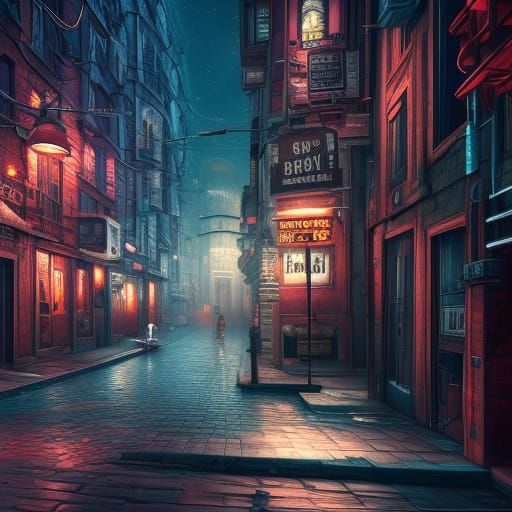 Surreal Gangster City Street at Night in 3D