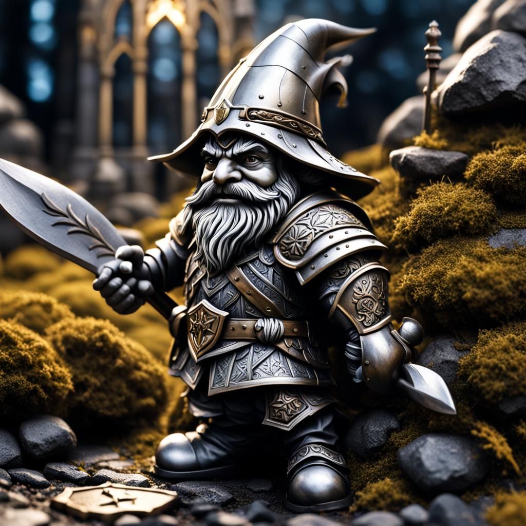 Hyperrealistic Knight Gnome in Cinematic Composition