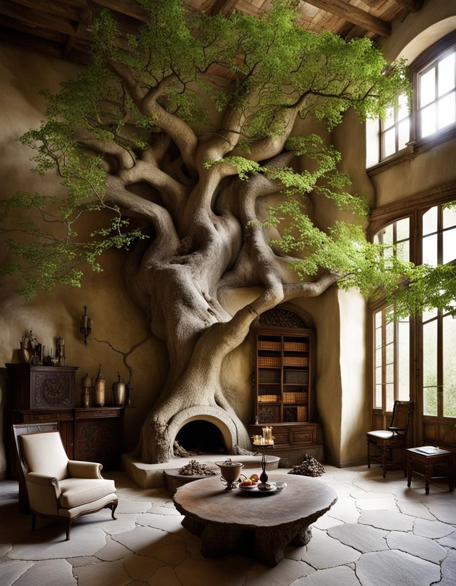 Witchy Living Room with Indoor Tree