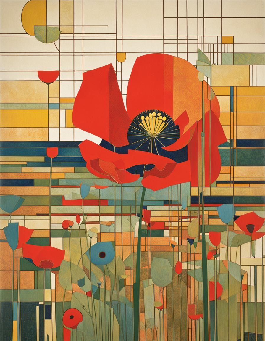 Abstract Field Poppy in Wright Style