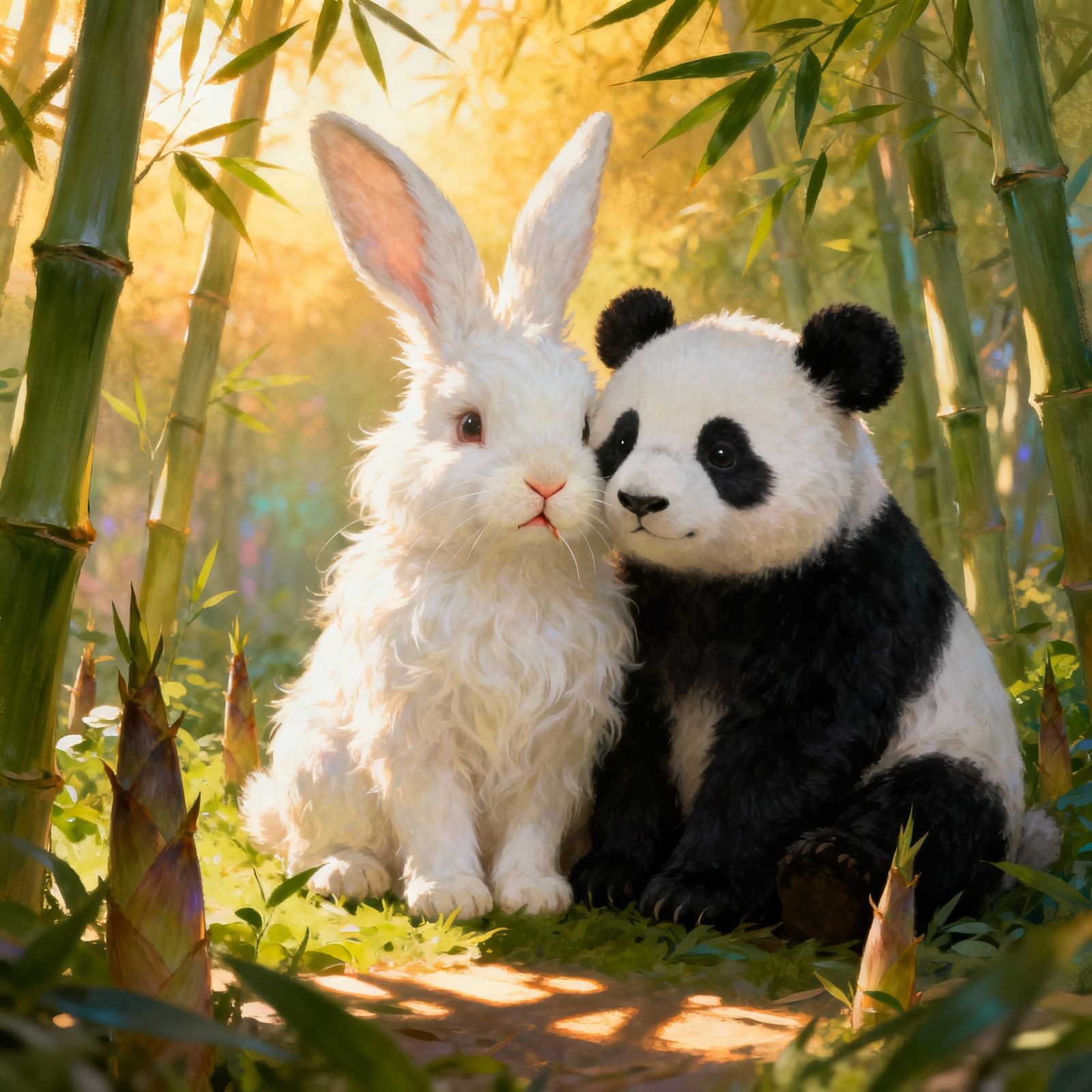 Bunny Panda Hybrid in Golden Hour Bamboo Forest