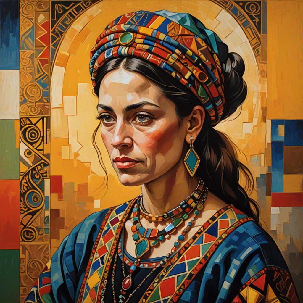 Woman in Cubist-Rembrandt-Tajik Fusion Art