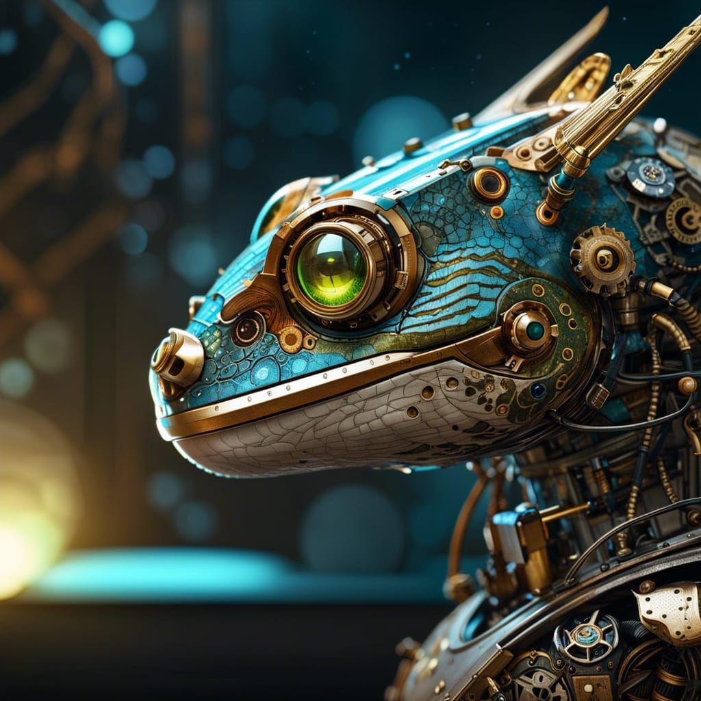 Steampunk Robot Lizard Portrait in Manga Style