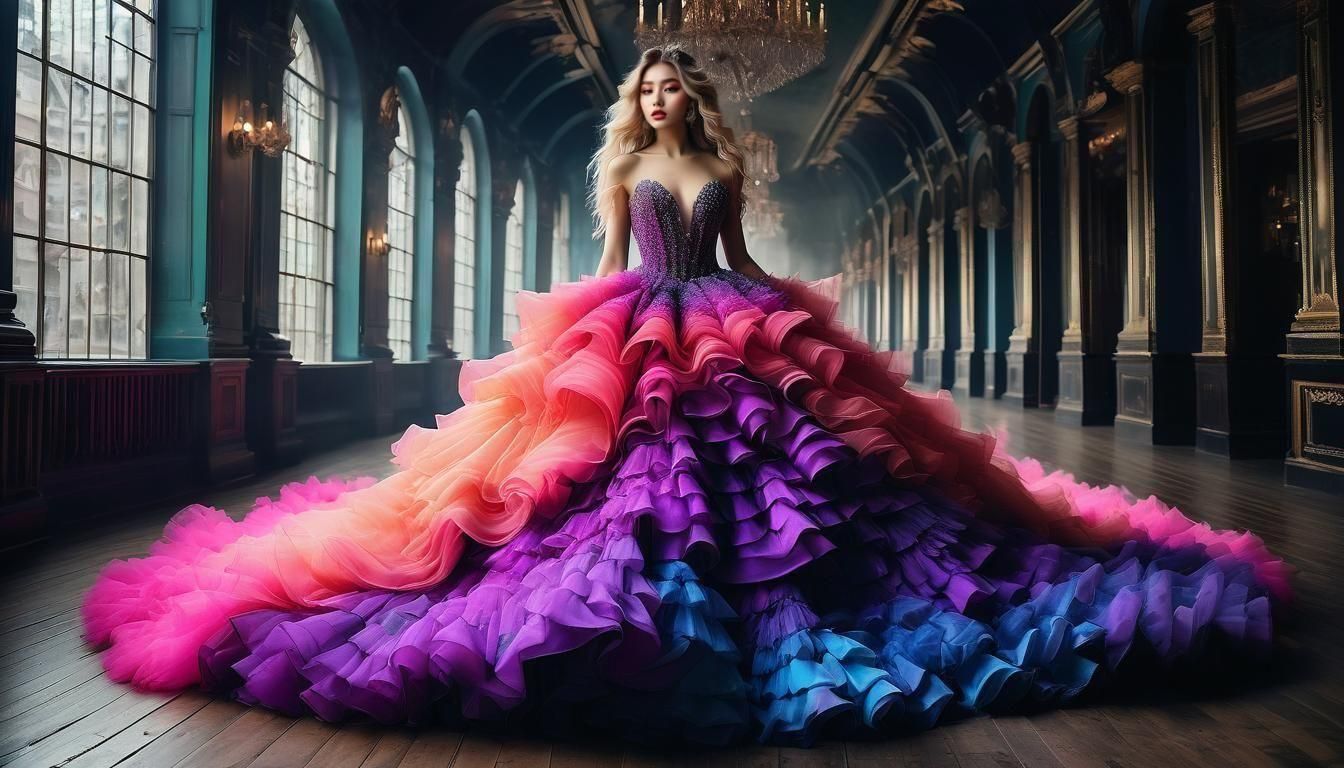 Extravagant Neon Tulle Gown, Fine Art Photography