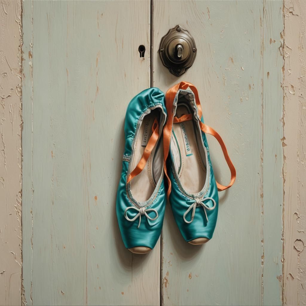 Ballet Shoes: Minimalist Pointillism Art in Orange and Teal
