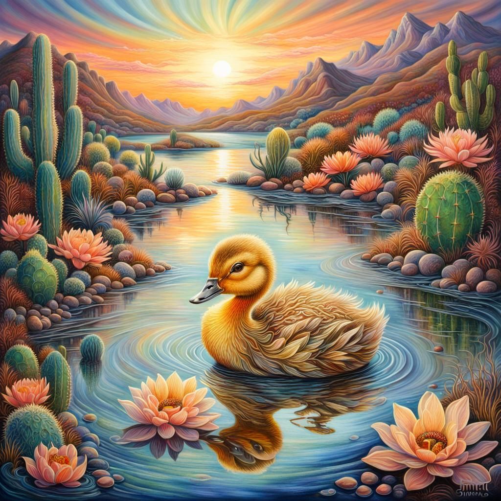 duckling swimming in river's gentle ripples