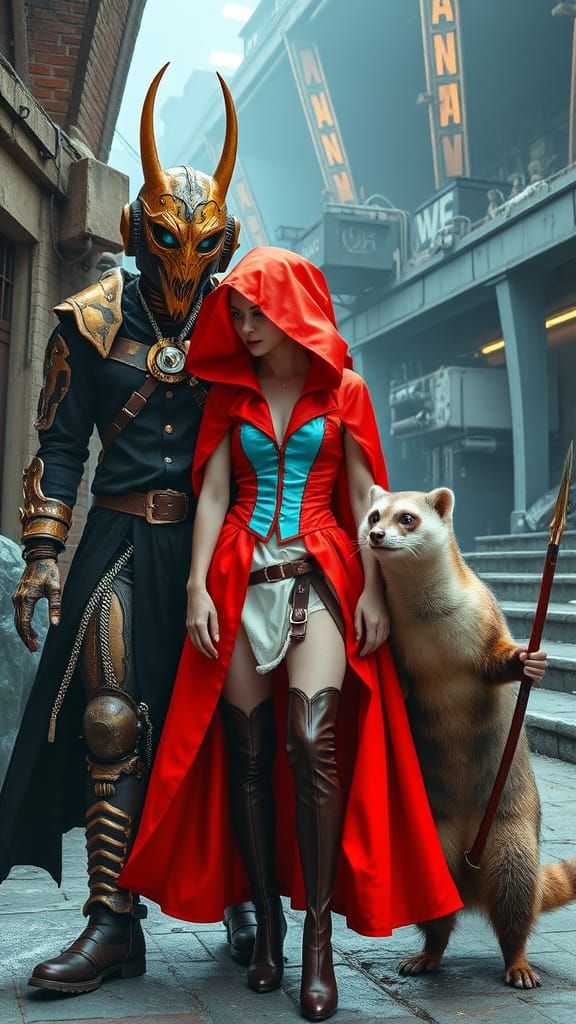 Red Riding Hood and Ferret Warrior in Dystopian Future
