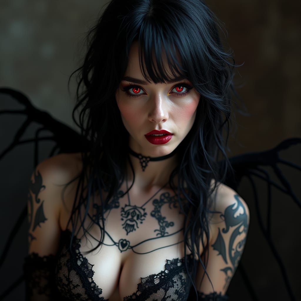 Gothic Fairy with Crimson Eyes in Hyper-Realistic Style