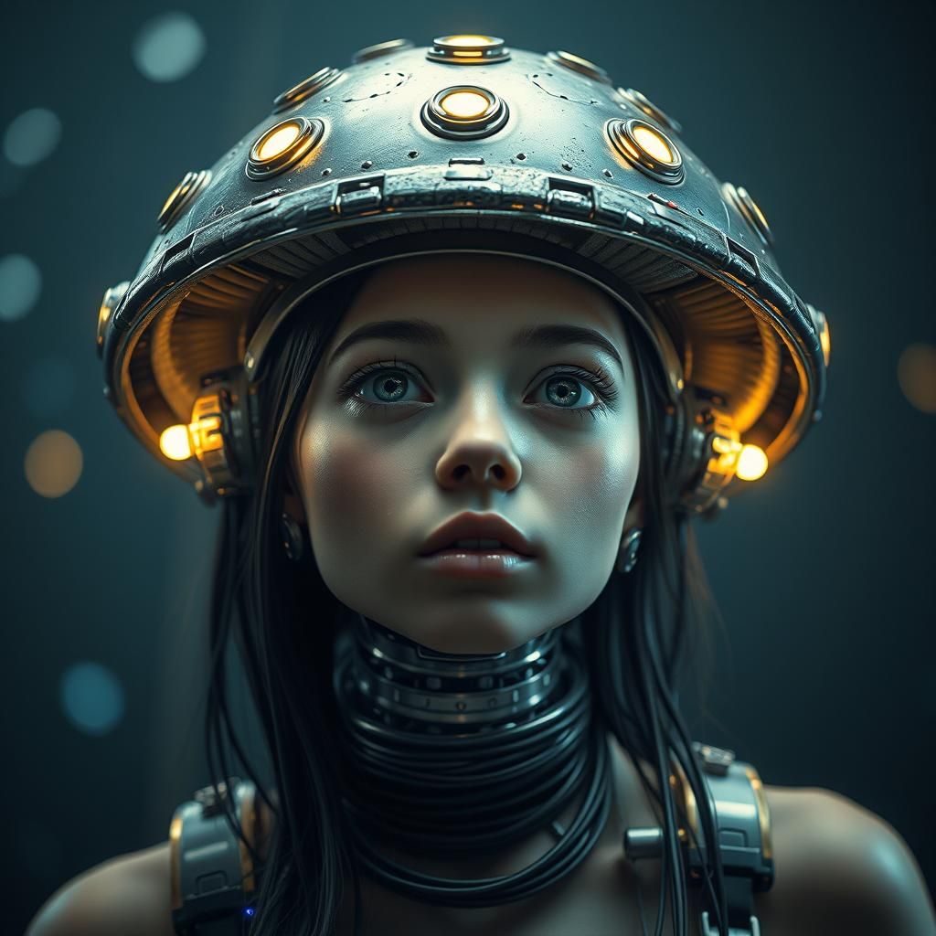 Cyberpunk Mushroom Girl Portrait in Biomechanical Style