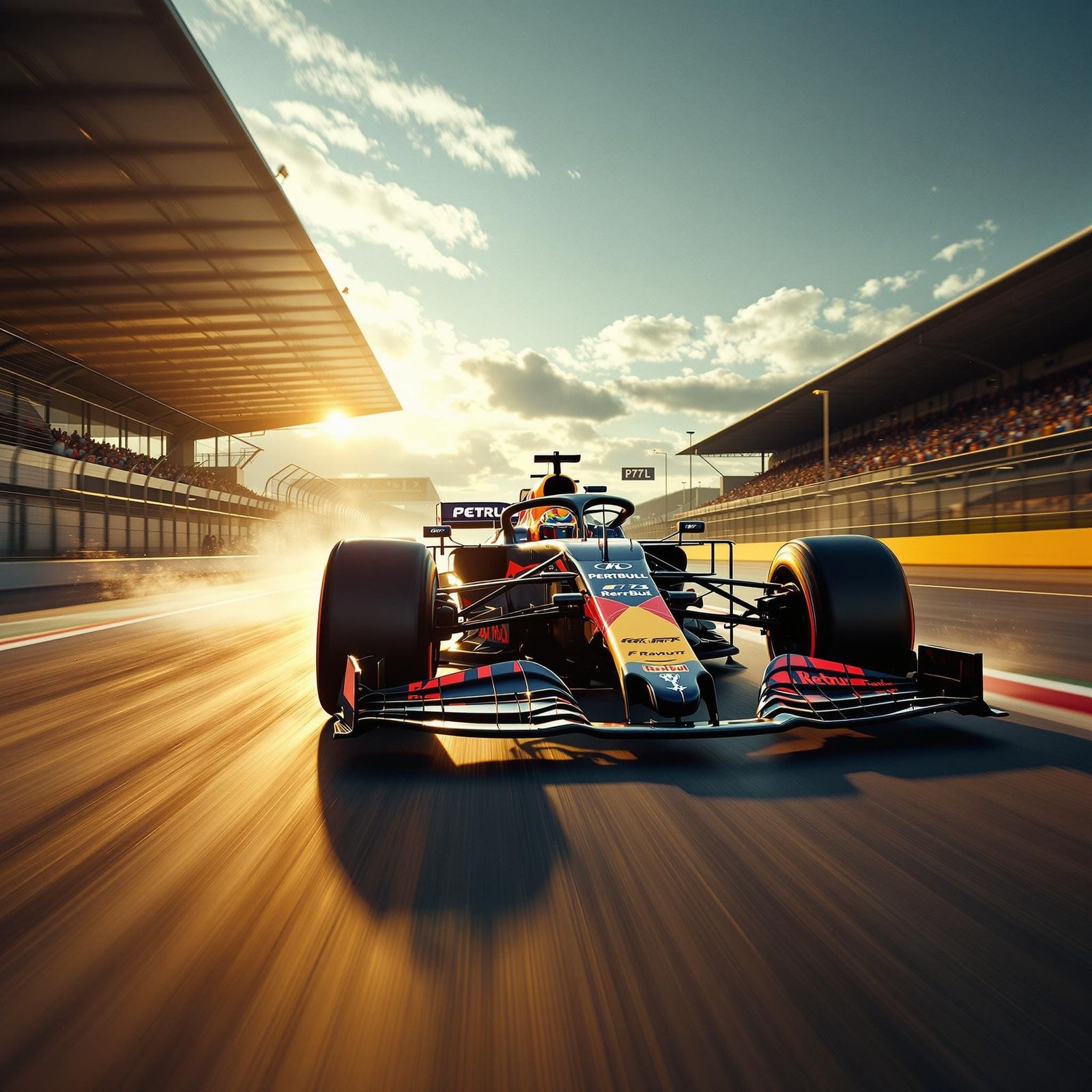 F1 Car Races on Sunny Track: Cinematic Style
