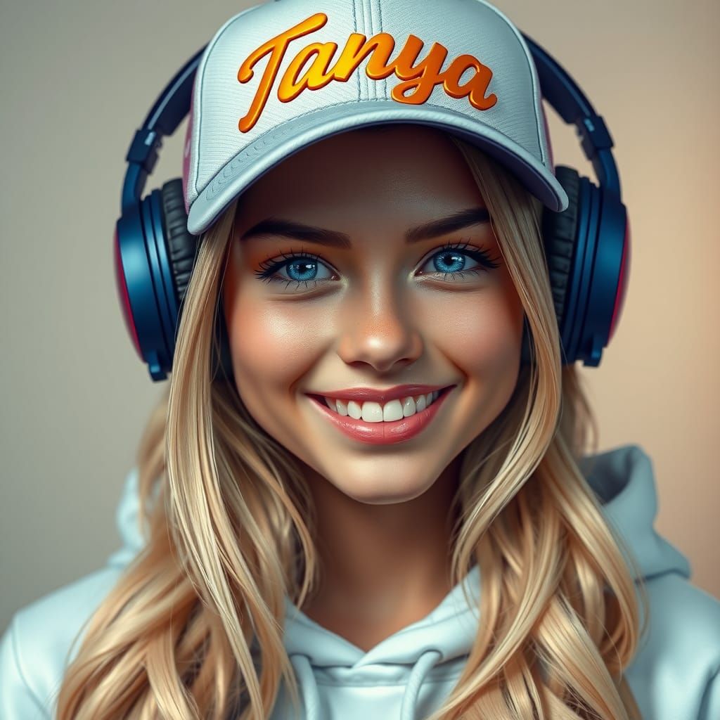 Radiant Girl with Headphones in Stylized Portrait