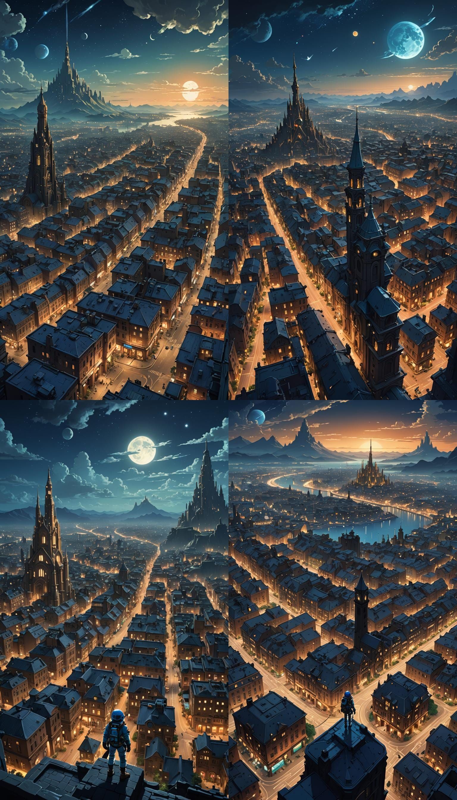 Astronaut in Night Cityscape: Fantasy Art