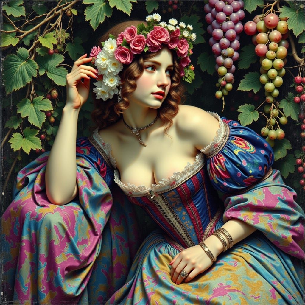 Ethereal Grape Woman in Sratoscuro Style