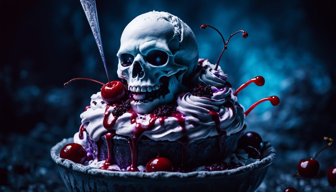 Gothic Vampire Ice Cream Sundae in Dark Vibrant Colors
