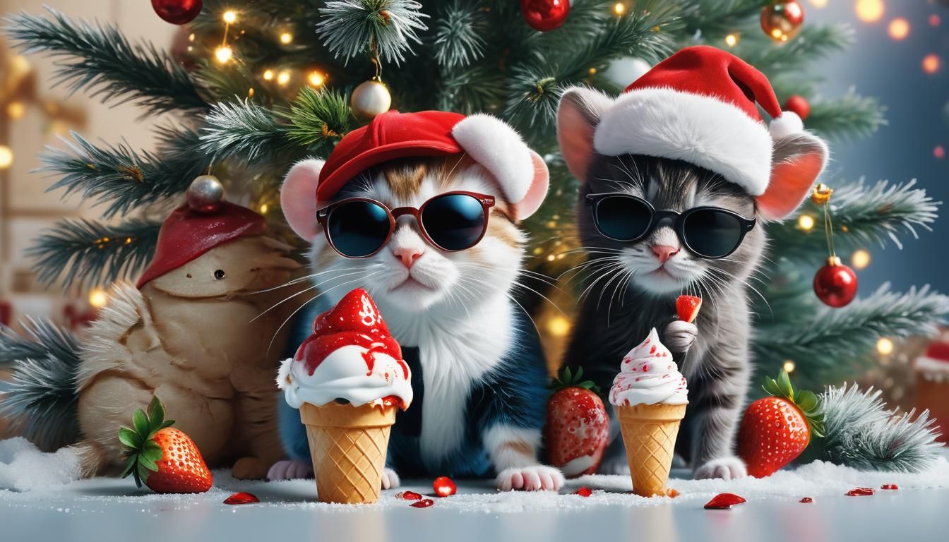 Surreal Christmas Celebration with Hyper-realistic Friends