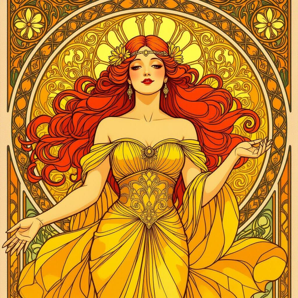 Art Nouveau Goddess Promoting Seeds in Public Poster