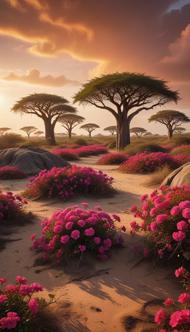 Senegal Savanna at Golden Hour: Hyperrealistic Landscape