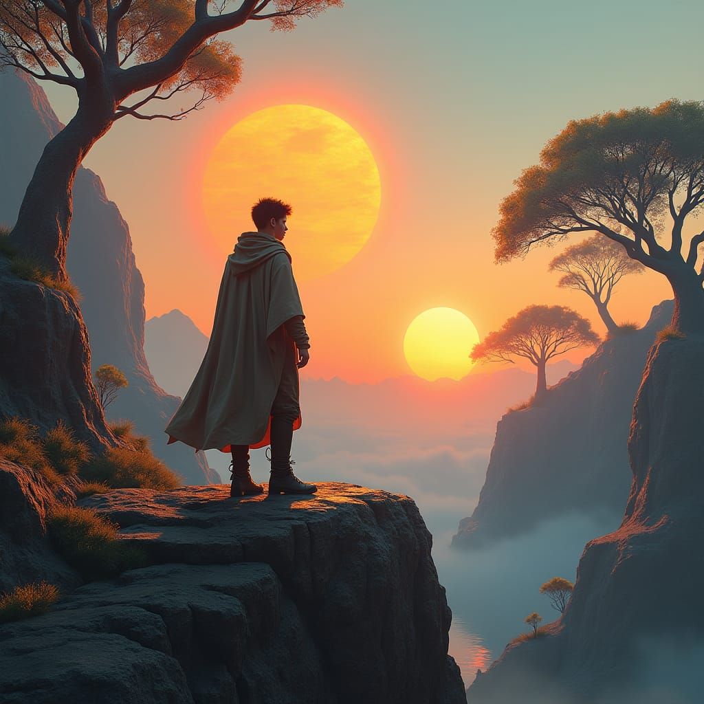 Twin Suns Setting on Alien World: Matte Painting