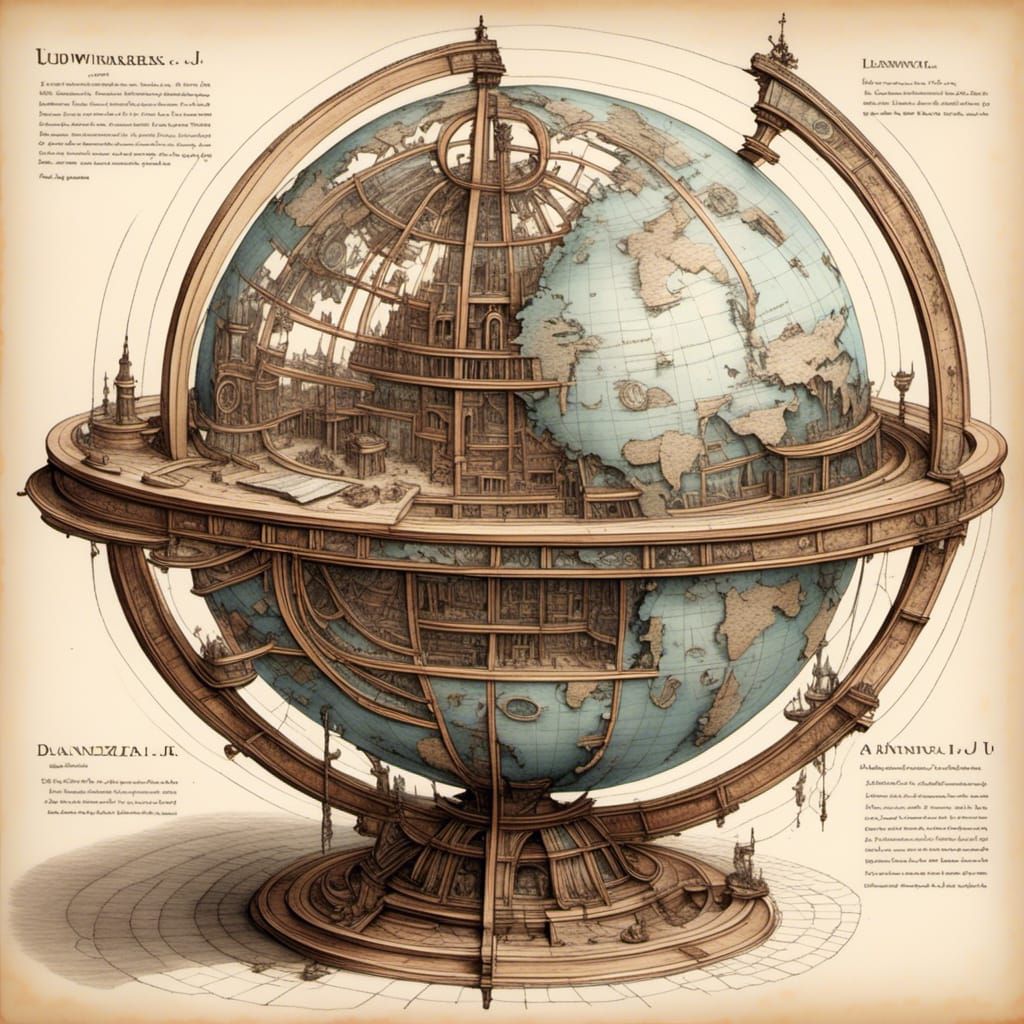 Steampunk Globe Concept Art in Renaissance Style
