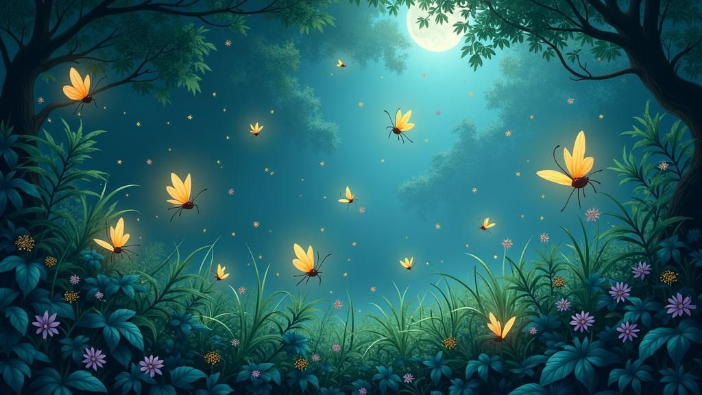 Glowing Fireflies in Enchanting Forest