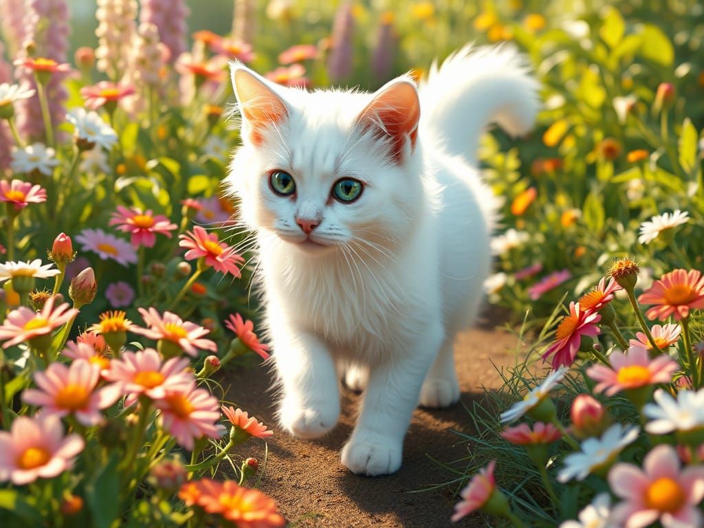 Whimsical Garden Cat in Beatrix Potter Style