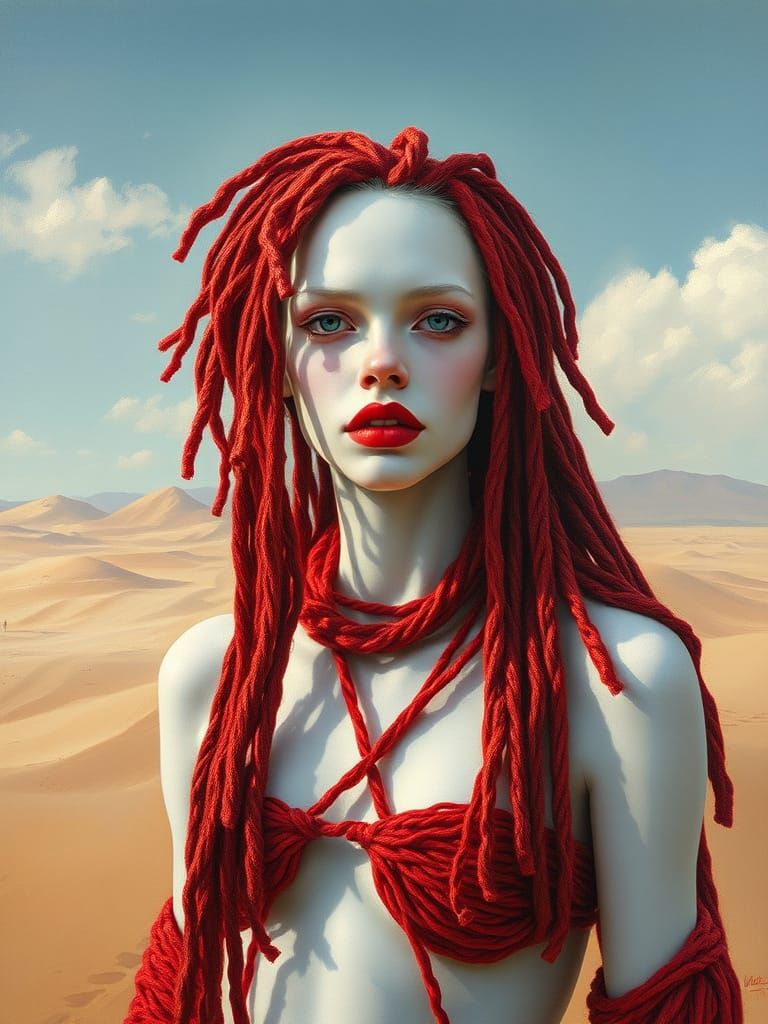 Albino Model with Red Dreads in Dark Fantasy Oil Painting