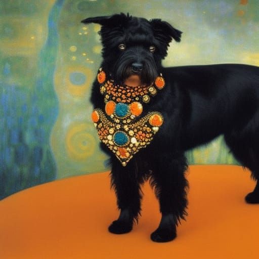 black Scottish terrier: Gustav Klimt style