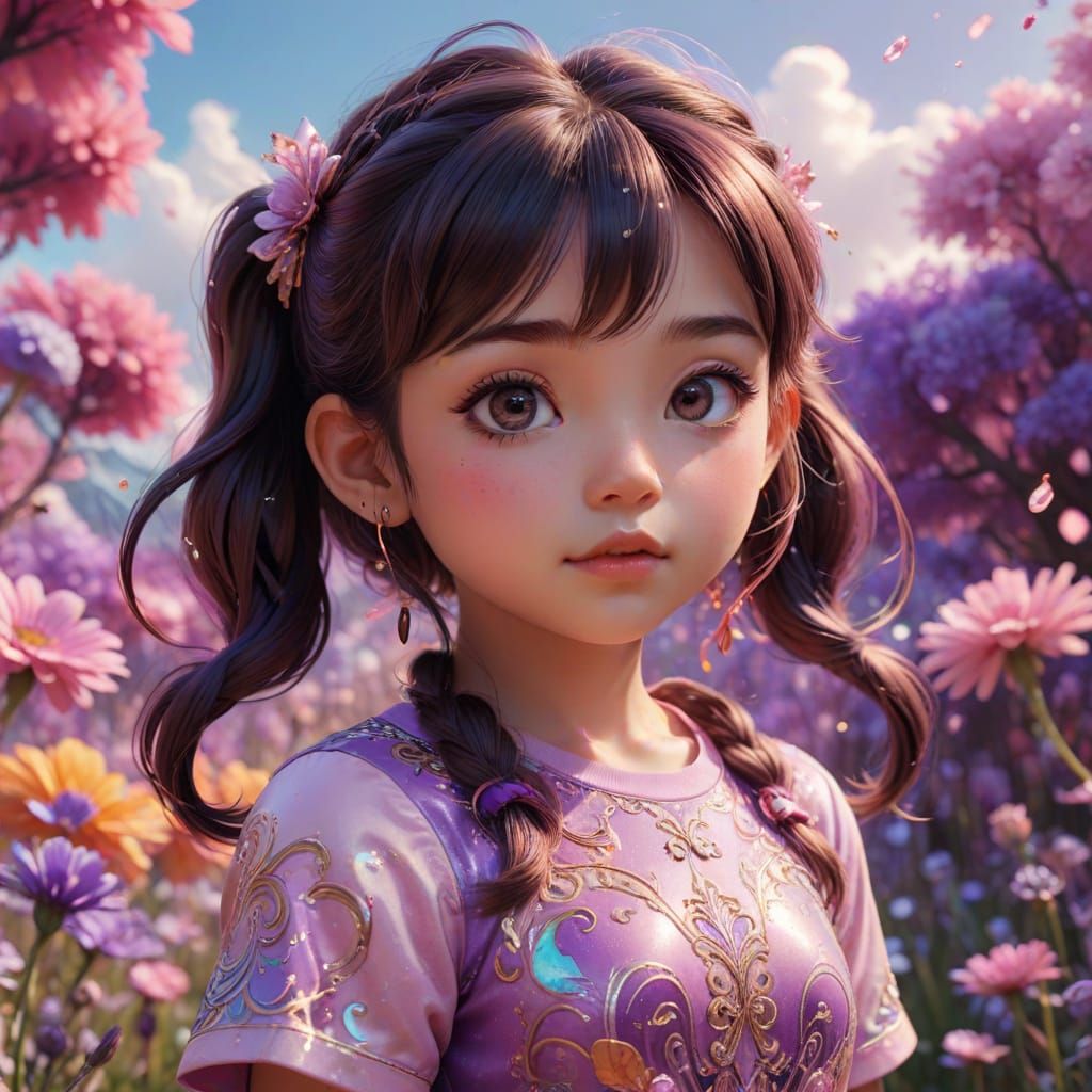 Psychedelic Anime Girl Portrait in 3D Fractal Art