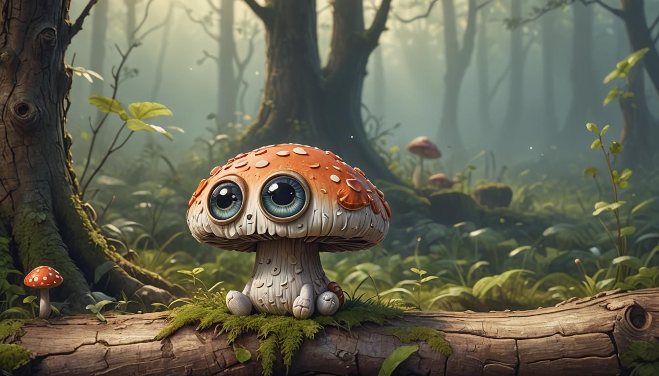 Cute Lace Mushroom with Adorable Face in 3D Cartoon Style