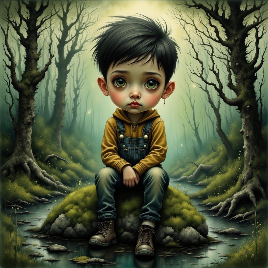 Boy in Swamp, James Gurney and Brian Froud Style