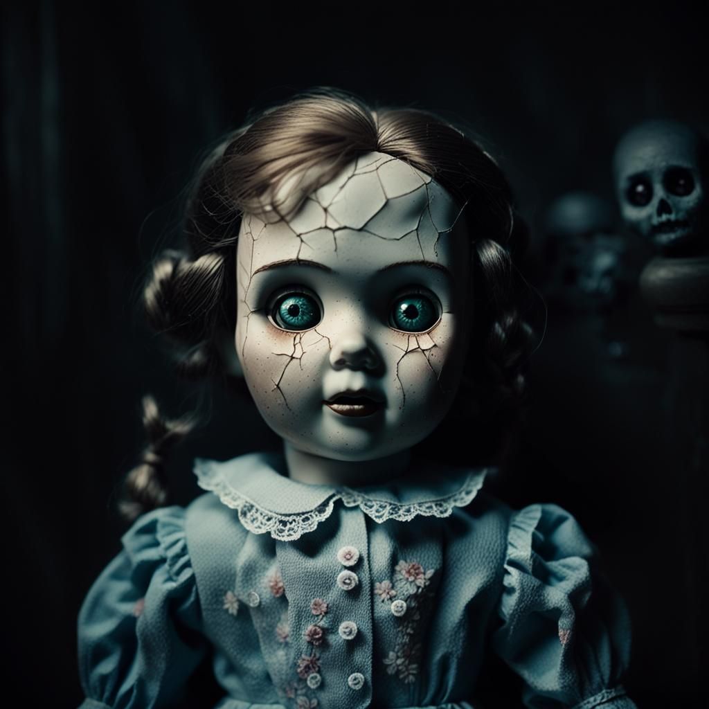 Eerie Doll with Glowing Eyes: Cinematic Still