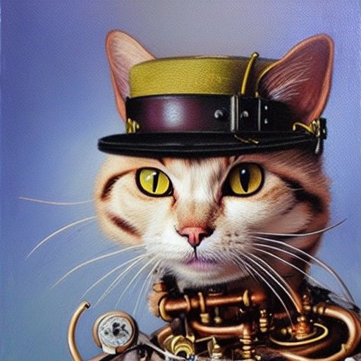 Steampunk Cat as Oil Painting