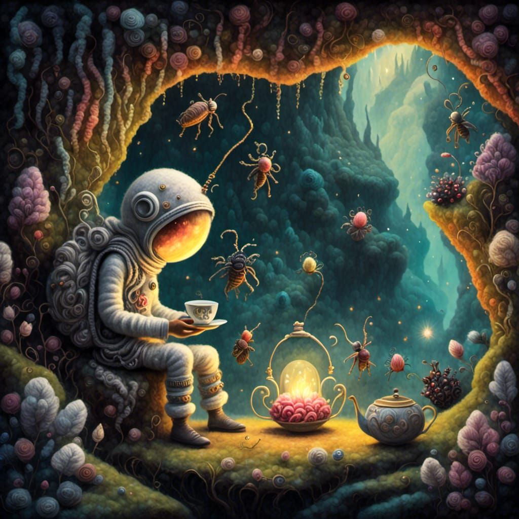 Astronaut's Felted Wool Tea Party with Bugs